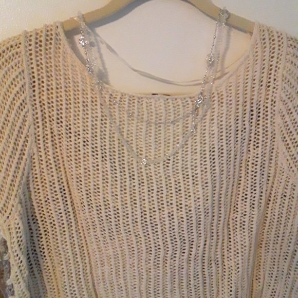(2) Free People Ivory/Gray Crochet Sweater Sz M - Picture 5 of 8